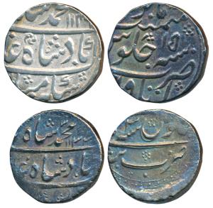 Muhammad Shah, Silver Rupee (2), 11.17g & 11.34g, Bareli Mint, AH 1133/3; Itawa Mint, AH 1