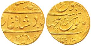 Muhammad Shah, Gold Mohur, 11.27g, Machhlipatan Mint, AH 1151/20, mint name split in two l
