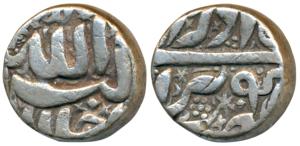 Akbar, Silver Rupee, 11.23g, Berar Mint, Ilahi type, Month Azar, Year 4X (KM 93.6). Very F