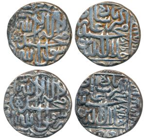 Akbar, Silver Rupees (2), 11.03g & 11.26g, Lahore Mint (mint name off flan), AH 986, Kalim