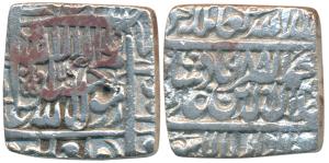 Akbar, Silver Square Rupee, 10.79g, Dar us-Sultanate Lahore Mint, AH 988, Kalima type (KM 