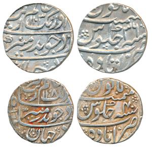 Aurangzeb, Silver Rupee (2), Itawa Mint, AH 1103/36 & 1108/40 (KM 300.39). Extremely Fine 