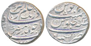 Aurangzeb, Silver Rupee, 11.49g, Kashmir Mint, RY 44, complete mint name at bottom on rev.