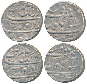 Aurangzeb, Silver Rupee (2), 11.51g, Patna Mint, AH 1096/28 & 1099/31 (KM 300.11). About V