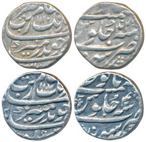 Aurangzeb, Silver Rupee (2), 11.26g & 11.31g, Sahrind Mint, AH 1107/40 & 1110/42 (KM 300.7