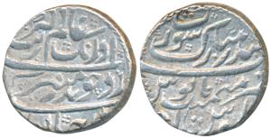 Aurangzeb, Silver Rupee, 11.38g, Bandar e-Mubarak Surat Mint, RY Ahd, complete mint name w