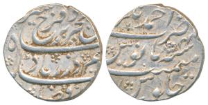 Farrukhsiyar, Silver Rupee, 11.43g, Ahmednagar Mint, RY 4, mint name at top on rev. (KM 37