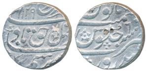 Farrukhsiyar, Silver Rupee, 11.49g, Bidrur Mint, AH 1129/6, near complete mint name at bot