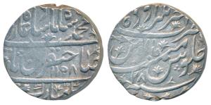 Muhammad Shah, Silver Rupee, 11.31g, Akhtarnagar Awadh Mint, AH 1158/28, ’Sahib-e-Qiran’ t