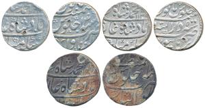 Muhammad Shah, Silver Rupee (3), Dar us-Sarur Burhanpur Mint, AH 1135/5; Gwalior Mint, AH 