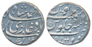 Muhammad Shah, Silver Rupee, 11.24g, Firoznagar Mint, AH 114X/11 (KM 436.67). Extremely Fi