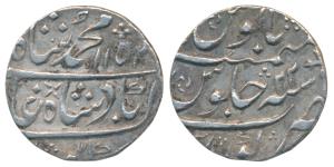Muhammad Shah, Silver ½ Rupee, 5.52g, Kora Mint, 1152/22 (KM 433.6). Broad flan, About Ext