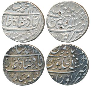 Muhammad Shah, Silver Rupee, 11.21g & 11.33g, Kora Mint, 1144/13 & 11XX/15 (KM 436.39). Ve