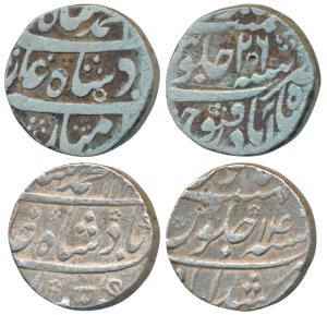Muhammad Shah, Silver Rupee (2), 11.59g & 10.94g, Murshidabad Mint, AH 114X/14; Shahbad Qa