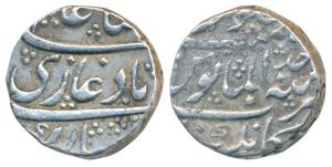 Shah Alam II, Silver Rupee, 11.46g, Kankurti Mint, RY Ahd, al-mnus legend. Very Fine+, Sca