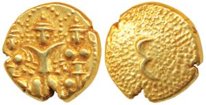 3 Swami Gold Pagoda, 3.40g, Lord Balaji standing with his wives, Bhudevi and Shridevi on e