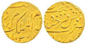 Mir Mahbub Ali Khan, Gold ¼ Ashrafi, 2.71g, Farkhanda Bunyad Hyderabad Mint, AH 1301 (KM Y
