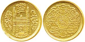 Mir Usman Ali Khan, Gold ¼ Ashrafi, 2.8g, Hyderabad Mint, full Ain in doorway of Charminar