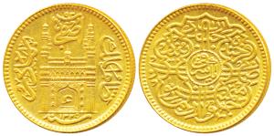 Mir Usman Ali Khan, Gold Ashrafi, 11.16g, Farkhanda Bunyad Hyderabad Mint, half ’Ain’ in d