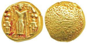 3 Swami Gold Pagoda, 3.33g, Tirupati Balaji in the centre, flanked by his wives Shri Devi 