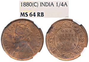 Victoria Empress, Copper ¼ Anna, 1880, Calcutta Mint, C below date on centre bead, (Prid 6