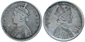 Victoria Queen, Silver Rupee, Error, Brockage, nice deep and near complete lakhi impressio