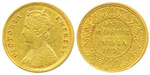 Victoria Empress, Gold Mohur, 1891, V in Jabot (Prid 24). Very Fine+, Rare.