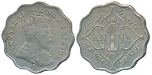 Edward VII, Cupro-Nickel Anna, 1907, Bombay Mint, B incuse, (Prid 926). Very Fine+.
