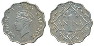 George VI, Cupro-Nickel 1 Anna, 1939, Bombay Mint, 2nd head, dot, Unlisted in Pridmore. Ve