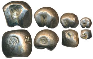 Thailand, Kingdom of Siam, Rama IV, Silver Pot Duong Bullet Money, ½, ¼, 1/8 & 1/16 Baht, 