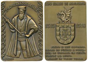 Second Governor of India Lupo Soares De Albergaria, Rectangle Heavy Bronze Medallion, obv.