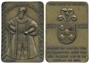 Third Governor of India Diogo Lopes De Sequeria, Rectangle Heavy Bronze Medallion, obv. fu