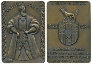 Fourth Governor of India D. Duarte De. Meneses, Rectangle Heavy Bronze Medallion, obv. ful