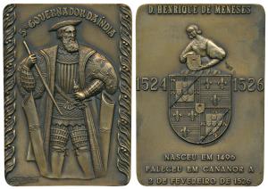 Fifth Governor of India Henerique De Menezes, Rectangle Heavy Bronze Medallion, obv. full 