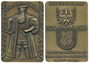 Sixth Governor of India Lopo Vaz De Sampaio, Rectangle Heavy Bronze Medallion, obv. full l