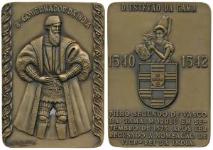 Eight Governor of India D. Estevao Da Gama, Rectangle Heavy Bronze Medallion, obv. full le