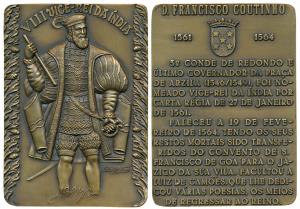 Eighth Viceroy of India D. Fransisco Coutinho, Rectangle Heavy Bronze Medallion, obv. full