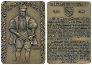 Ninth Viceroy of India D. Antao De Noronha, Rectangle Heavy Bronze Medallion, obv. full le