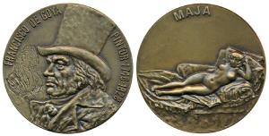 Bronze 185g, obv. Fransisco Goya, 1746-1828, rev. his famous painting Maja Desunda lying o
