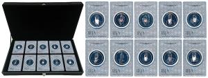 A set of medallions depicting the 10 Sikh Gurus, Silver 20g (10), issued by the Indian Bul