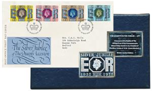 Silver replica of the Official Post Office Commemorative Stamp Design issued to commemorat