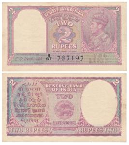 George VI, Rupees 2, 1943, signed C. D. Deshmukh, Prefix B (J&R 4.2.2). About Extremely Fi