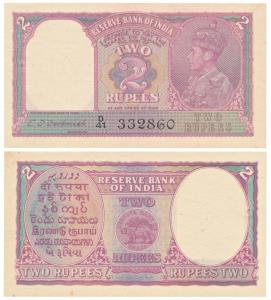 George VI, Rupees 2, 1943, signed C. D. Deshmukh, Prefix D (J&R 4.2.2). Minor rust mark on