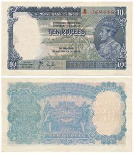 George VI, Rupees 10, 1st issue, 1938, signed J. B. Taylor, Prefix B (J&R 4.5.1). Uncircul