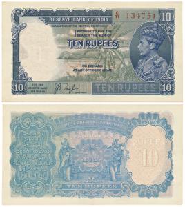 George VI, Rupees 10, 1st issue, 1938, signed J. B. Taylor, Prefix C (J&R 4.5.1). Uncircul
