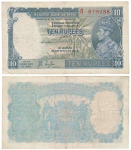 George VI, Rupees 10, 1st issue, 1938, signed J. B. Taylor, Prefix H (J&R 4.5.1). Very Fin
