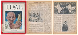 Time Magazine, June 30 1947, Mahatma Gandhi featured on the cover page and caption below “