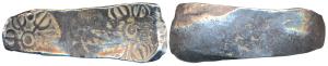 Archaic Punch Marked Coinage, attributed to Gandhara Janapada, Bent Bar, Silver 5 Shana, 1