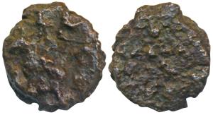 City state, Kaushambi (c. 2nd century BC), Copper, 1.02g, obv. bull standing left with Bra