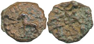 Sukatimati city state (c. 300-200 BC), Copper, 1.84g, obv. horse advancing left with Brahm